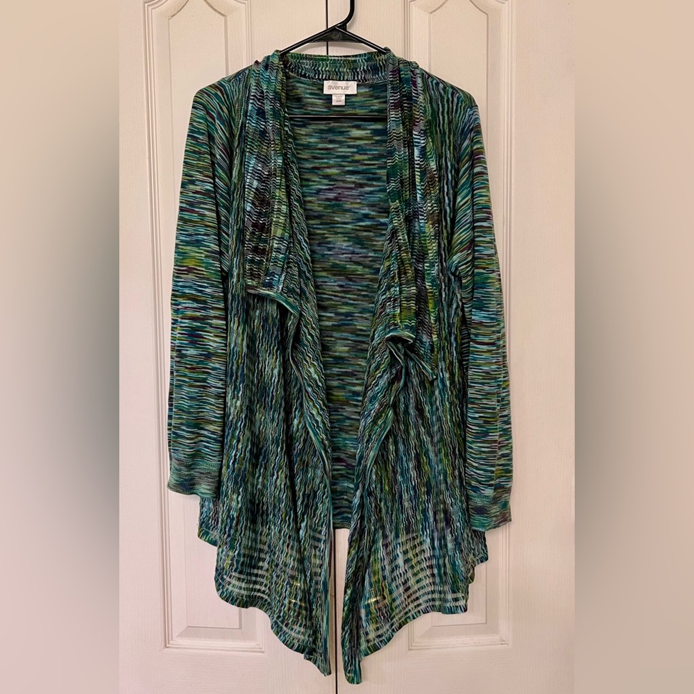 Avenue Open-Front Waterfall Cardigan Sweater - Green/Blue Mix 22/24